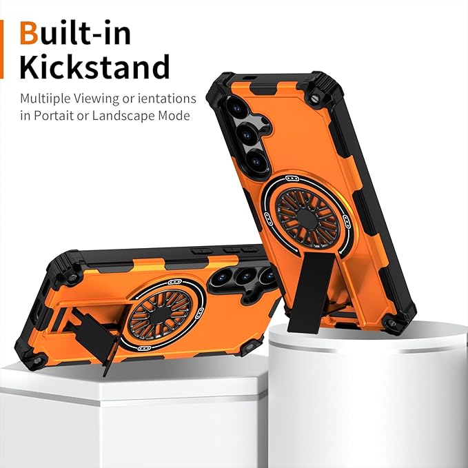 Magnetic Case for Galaxy S25/Galaxy S24, Built-in Stand [Compatible with Mag-Safe] Shockproof Protective Cover Case for Samsung Galaxy S25/Galaxy S24 Orange