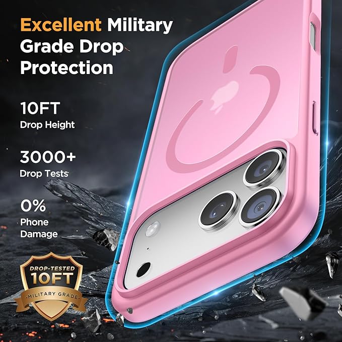 Miracase Magnetic for iPhone 17 Pro Max Case with Screen Protector [Compatible with MagSafe] Slim Thin Phone Case Military-Grade Protected for 17 ProMax Cover Bumper 6.9", Pink