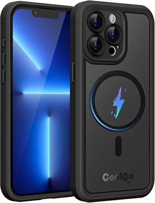 COOLQO Magnetic for iPhone 13 Pro Case, Compatible with MagSafe, Dual Layer Design Military Grade Protection, Translucent Matte Scratch-Resistant Back Protective Shockproof Phone Case, Black