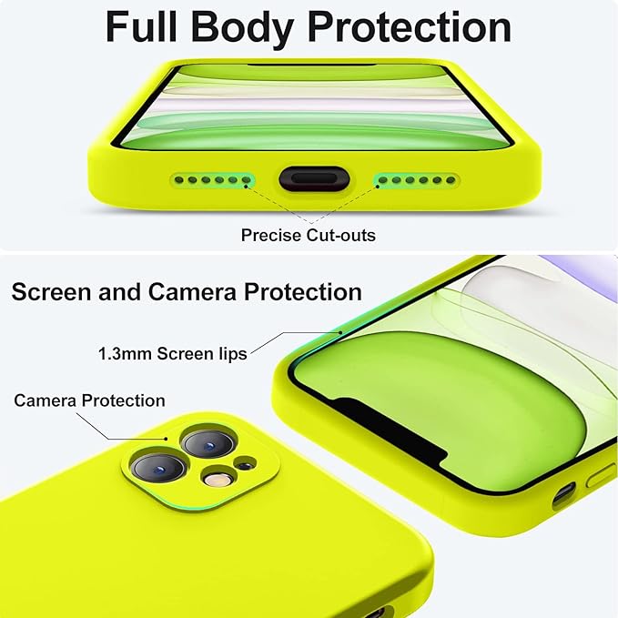 Vooii Compatible with iPhone 11 Case, Upgraded Liquid Silicone with [Flat Edges] [Camera Protection] [Soft Anti-Scratch Microfiber Lining] Phone Case for iPhone 11 6.1 inch - Neon Lemon