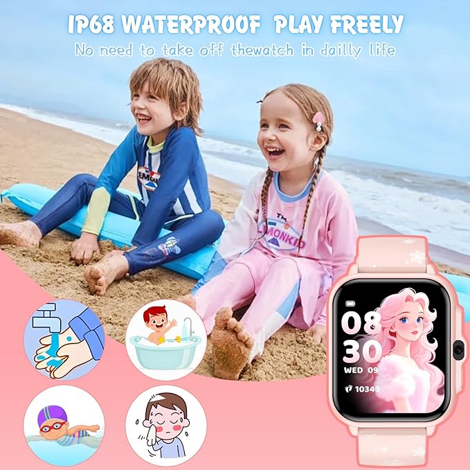 Smart Watch for Kids, 1.85" Fitness Tracker,Learning games,Sleep Monitor,Sports,IP68 Waterproof,Camera Videos Alarm Play Music Flashlight Pedometer Stopwatch Pedometer Gift Toys for Boys and Girls