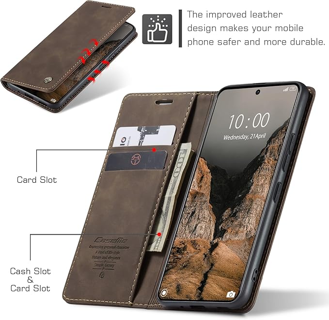 for Xiaomi Poco X6 Pro 5G Case, Flip Wallet Leather Case with Card Holder Magnetic Closure Shockproof Kickstand Protective Phone Cases Cover for Xiaomi Poco X6 Pro 5G,Coffee
