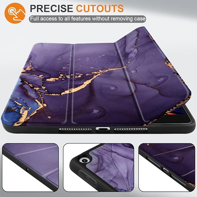 DONGKE Case Compatible with iPad 10.2 Inch 2021 2020 2019 iPad 9th/8th/7th Generation with Pencil Holder, Slim Stand Protective Case with Soft TPU Back, Auto Sleep/Wake Cover, Abstract Marble