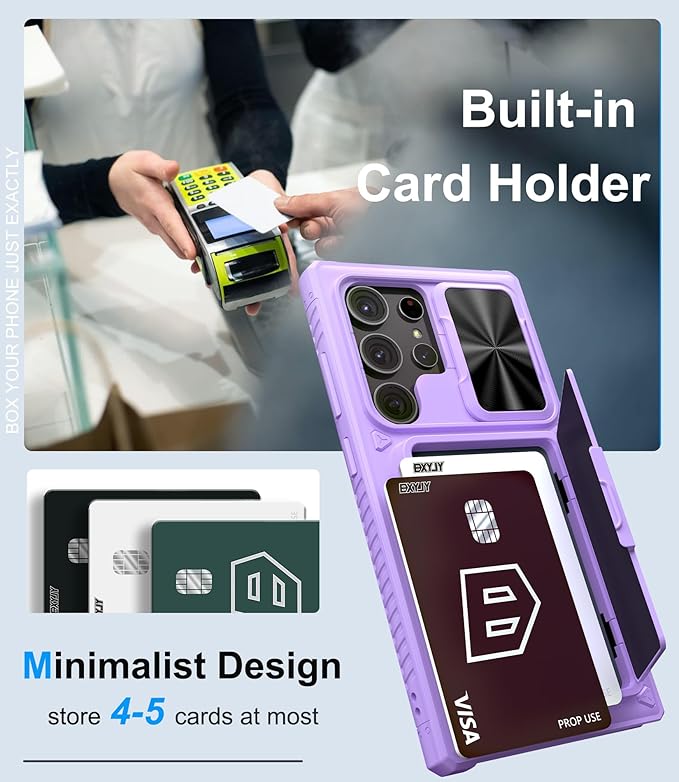 for Samsung Galaxy S23 Ultra Wallet Case with Card Holder & Kickstand & Slide Lens Cover, Rugged Anti-Drop Protective Phone Case Cover Compatible with Samsung Galaxy S23 Ultra 5g 2023, Purple