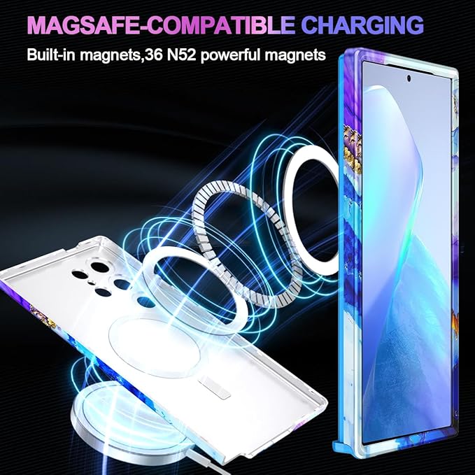 Casetego for Galaxy S24 Ultra Case,Compatible with MagSafe,[Military Grade Drop Test] Full Body Protection Slim Shockproof Rugged Marble Women Case for Samsung Galaxy S24 Ultra 6.8 inch,Azure Blue