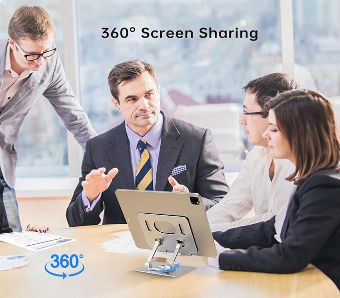 Tablet Stand Adjustable with 360° Swivel Base Aluminum Tablet Stand Holder for iPad/Samsung/iPad Pro Air Mini/Galaxy/Switch, Sliver