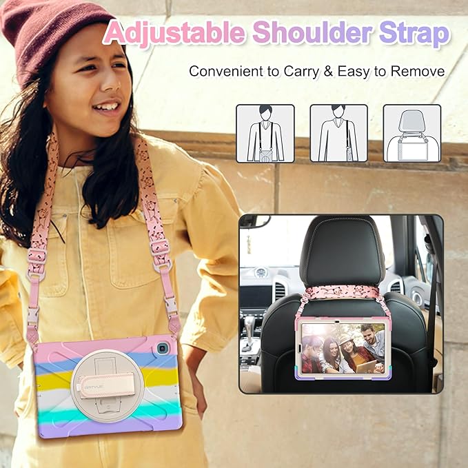 BATYUE Case for Samsung Galaxy Tab S6 Lite 10.4 Inch 2024/2022/2020 (SM-P610/P613/P615/P619/P620/P625/P627), Protective Cover with Pencil Holder, Shoulder Strap, Hand Strap, Kickstand (Colourful Pink)