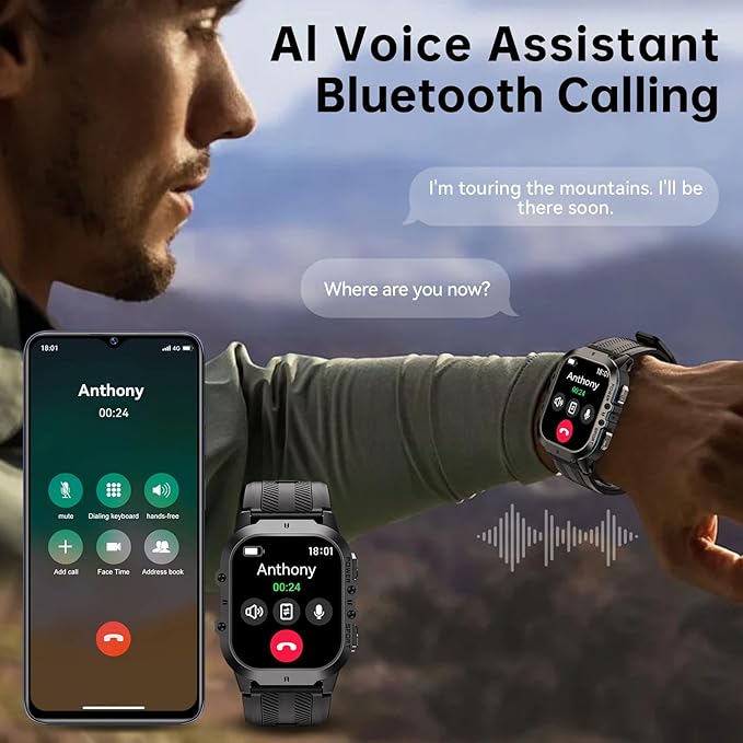 OUKITEL BT20 Military Smart Watches for Men(Answer/Make Calls), 1.96'' Fitness Smart Watches for Android/iPhone, Waterproof Smart Watch with Blood Pressure/Heart Rate/100+ Sport Modes, Watches for Men