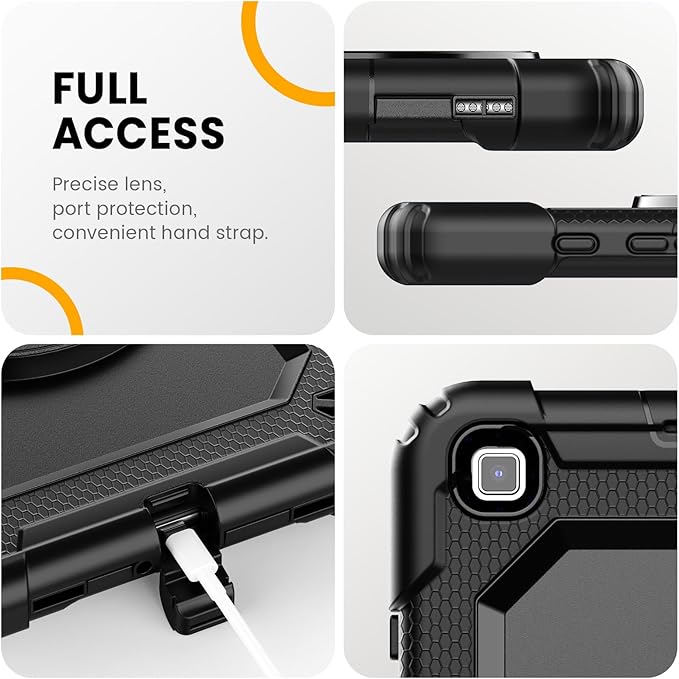 Timecity Case for Samsung Galaxy Tab A 8.0 2019 SM-T290/ T295/ T297, Full-Body Protective Case with Screen Protector, Swivel Stand/Handle Shoulder Strap Case for Kids Students, Black