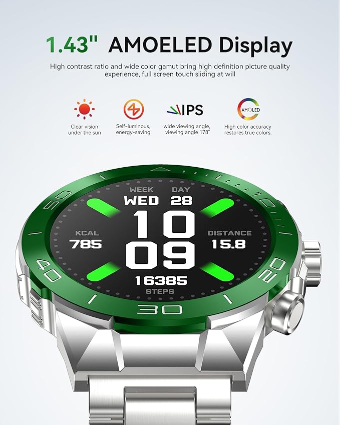 SOUYIE Military Rugged Smart Watch for Men, AMOLED 1.43" HD Screen, Bluetooth Call Answer/Make, Blood Oxygen/Heart Rate/Sleep Tracker, 7-30 Day Battery, Waterproof Fitness Tracker for iOS Android