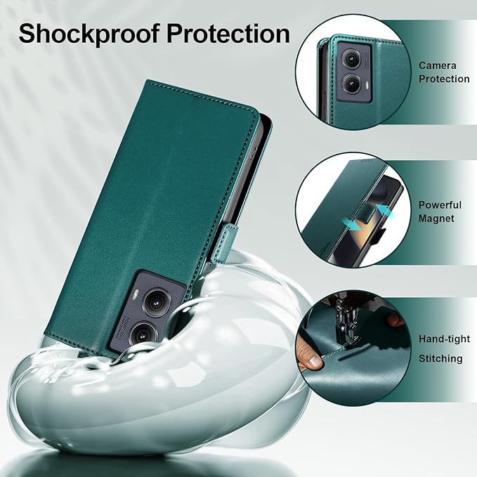 Wallet Flip Case for Motorola Edge (2024) - [RFID Blocking] Luxury PU Leather Card Holder Magnetic Phone Cover with Kickstand,Shockproof Protective Case,Green