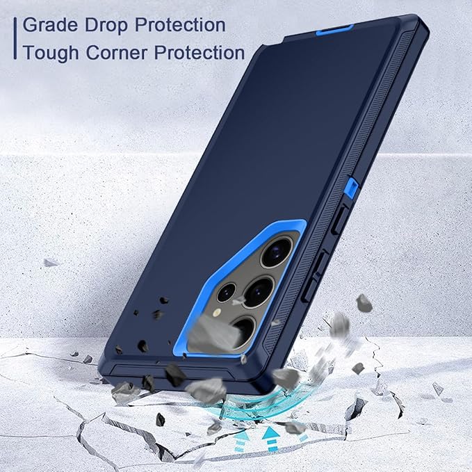 for Samsung Galaxy S24 Ultra Case Heavy Duty Protective Shockproof Dropproof 3-Layer Full Body Protection [Without Screen Protector] Tough Rugged Case for Galaxy S24 Ultra,Navy Blue