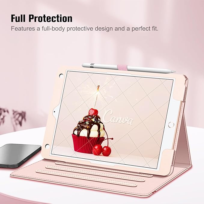 Fintie Case for iPad 9th / 8th / 7th Generation (2021/2020/2019) 10.2 Inch - [Corner Protection] Multi-Angle Viewing Stand Cover with Pocket & Pencil Holder, Auto Sleep Wake, Coquette Cherries