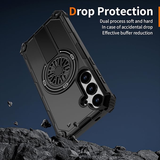 Magnetic Case for Galaxy S24 Plus/S25 Plus, Built-in Stand [Compatible with Mag-Safe] Shockproof Protective Cover Case for Samsung Galaxy S24 Plus/S25 Plus Black