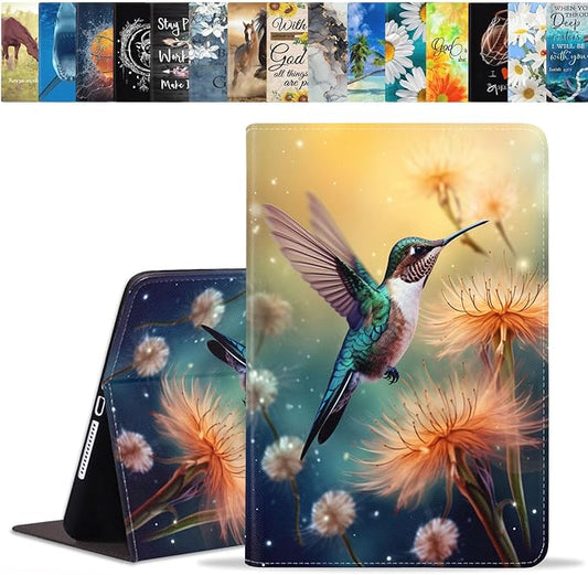 Case for Samsung Galaxy Tab S10 Lite / S10 FE / S9 FE 10.9-Inch / S9 11-Inch, Slim Lightweight PU Leather Stand Cover with Auto Wake/Sleep, Hummingbird Flowers