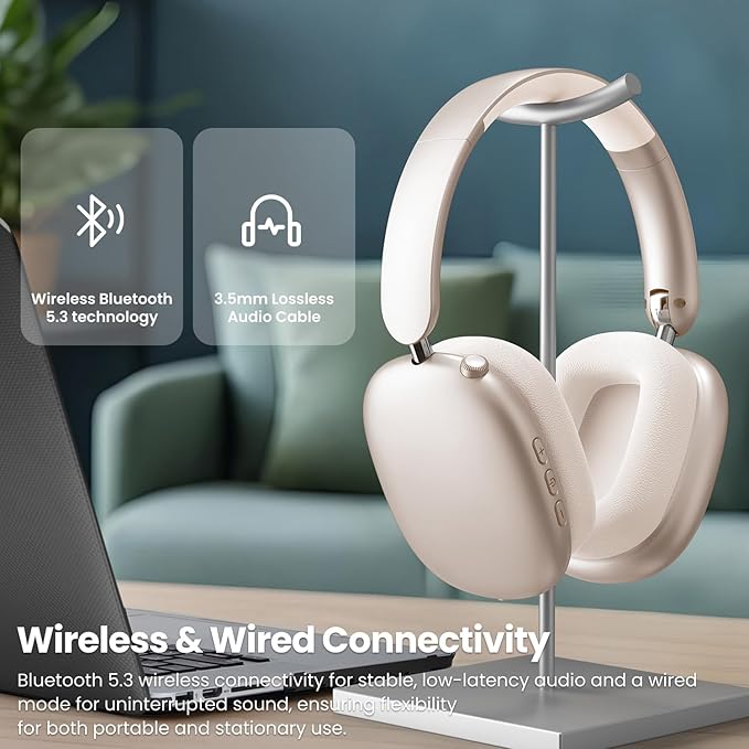 Y01 Wireless Over Ear Headphones, Noise Canceling Bluetooth 5.3 Headphones with Microphones,Hi-Res Audio,48H Playtime,Foldable,Breathable Soft Earpads for iOS/Android/Samsung/PC-Starlight
