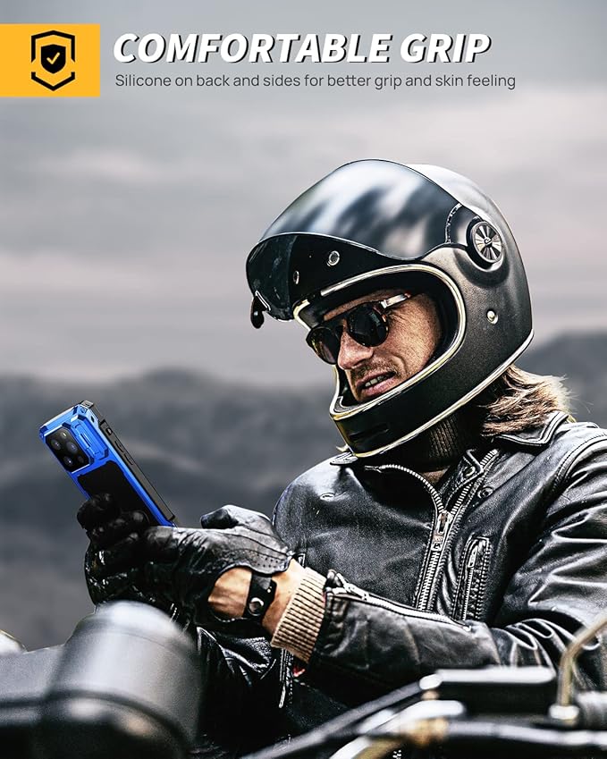 Lanhiem Magnetic for iPhone 14 Pro Metal Case, [Built-in Camera Kickstand & Glass Screen Protector] Heavy Duty Full Body Rugged Protective Military Magsafe Cover for iPhone 14 Pro 6.1" (Blue)