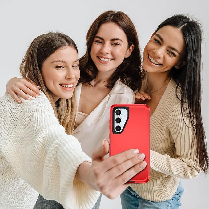 for Samsung Galaxy S24 FE 5G Case Heavy Duty Protective Shockproof Dropproof 3-Layer Full Body Protection [Without Screen Protector] Tough Rugged Case for Galaxy S24 FE,Red/Black