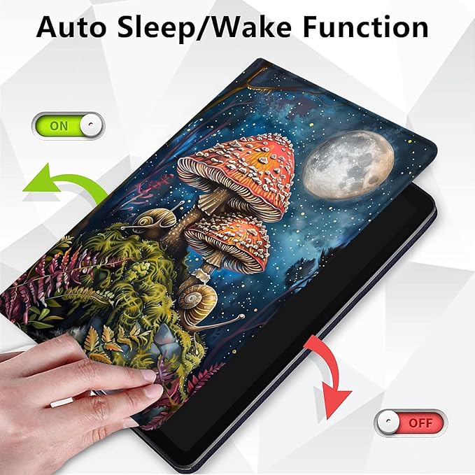 Case for Samsung Galaxy Tab A9+ 11 Inch 2023 Release (SM-X210/X216/X218), Adjustable Stand Auto Wake/Sleep Smart Case for Galaxy Tab A9 Plus Tablet - Moonlit Snails and Mushrooms