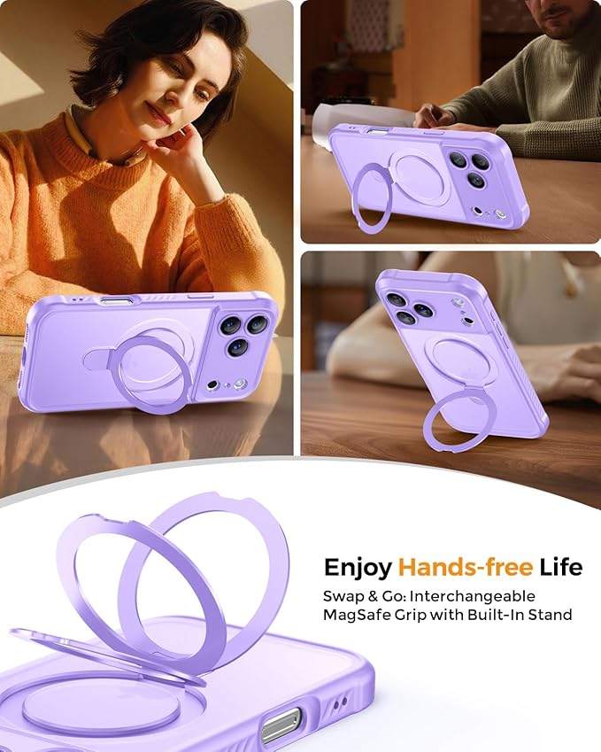 MOCCA Compatible with iPhone 17 Pro Max Case with Magnetic Invisible Stand [Full Camera Protection] [Compatible with Magsafe] Military Drop Shockproof Translucent Matte Phone Case Cover,Light Purple