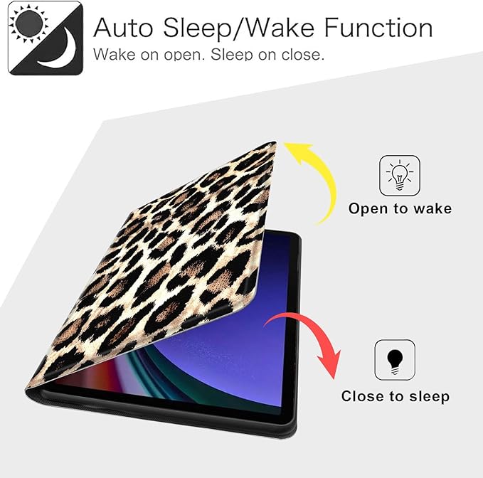 Case for Samsung Galaxy Tab S10 FE/ S9 FE 5G 10.9 Inch/Tab S9 11 Inch, Slim PU Leather Stand Cover with Auto Wake/Sleep, Multi-Angle Viewing & Shockproof, Leopard Print 02