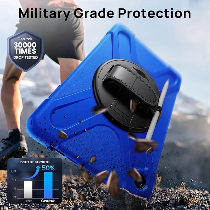 Gerutek Case for Samsung Galaxy Tab A9+/ A9 Plus Case 11" 2023, Full-Body Drop Protection Shockproof Cover with Screen Protector, 360° Rotating Stand, Hand/Shoulder Strap, Pencil Holder, Blue