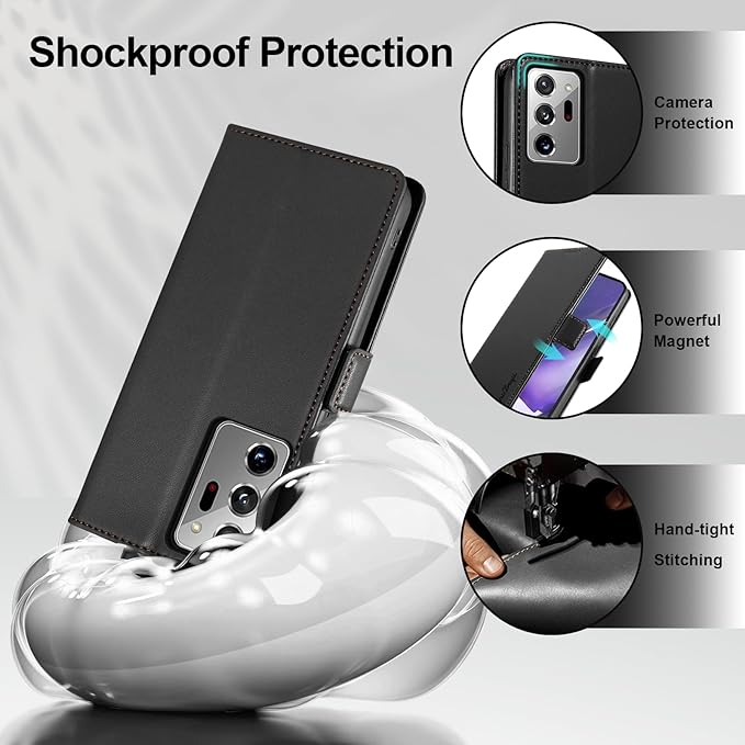 Wallet Flip Case for Samsung Galaxy Note 20 Ultra - [RFID Blocking] Luxury PU Leather Card Holder Magnetic Phone Cover with Kickstand,Shockproof Protective Case,Black