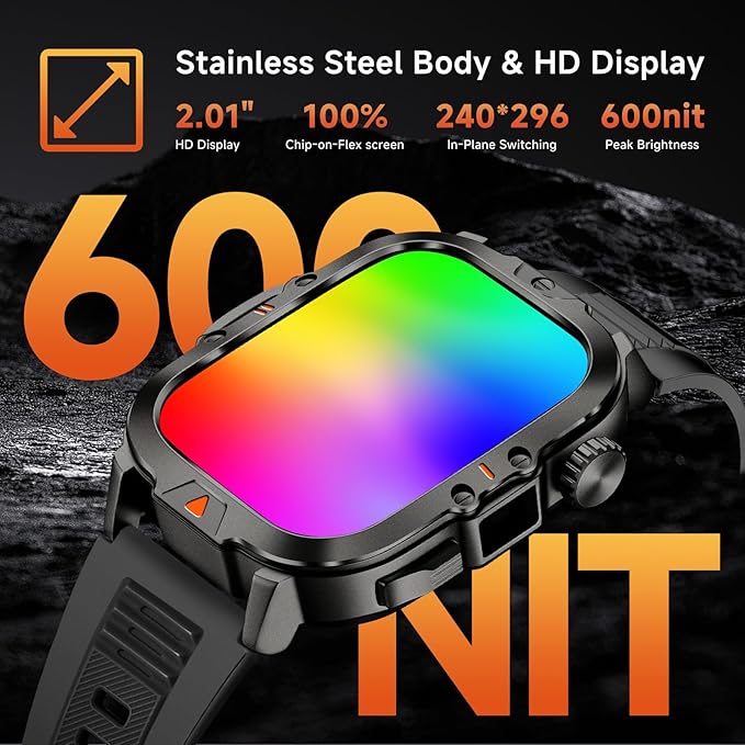 Smart Watch for Men Military Answer/Make Call 2.01″ Display 170+ Sports Modes Fitness Smart Watch IP68 Waterproof 30 Days Standby Smartwatch for Android iOS Black Extra Nylon Straps