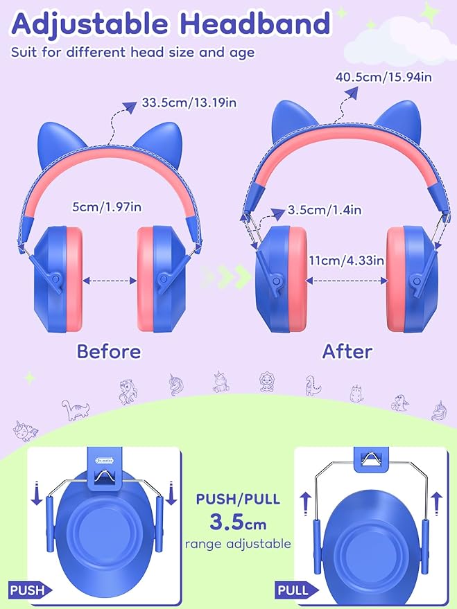 Dr.meter Noise Cancelling Headphones for Kids, SNR 32dB Hearing Protection Earmuffs for Noise Reduction, Ear Muff for Autism Sensory Monster Jam Derby Demo Mowing Concert Air Show Blue