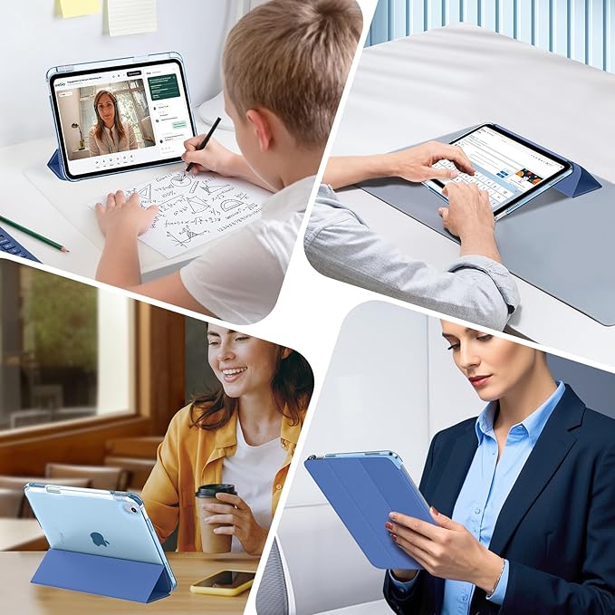 MoKo for iPad (A16) 11th Generation Case 11 Inch 2025, iPad 10th Generation Case 10.9 Inch 2022 with Pencil Holder, Slim Light Trifold Protective Cover with Hard PC Translucent Back Shell, Denim