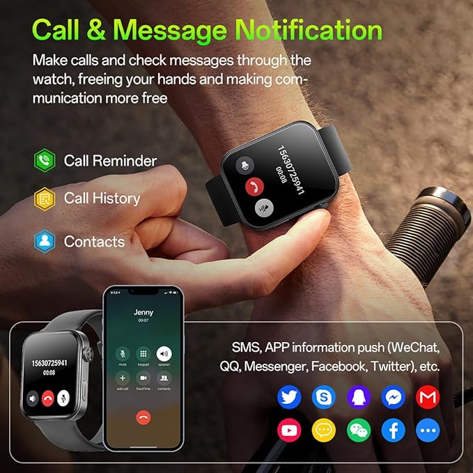 Smart Watches for Men Women (Answer/Make Calls), 1.91'' TFT HD Screen, 100+ Sports Modes Fitness Tracker, Heart Rate/Blood Oxygen/Sleep Monitor, IP67 Waterproof for Android/iOS, Black