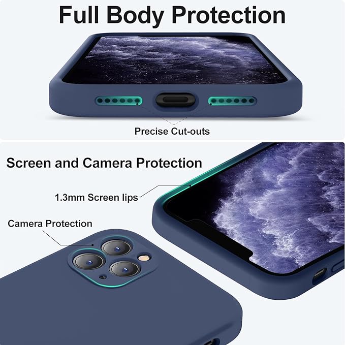 Vooii Compatible with iPhone 11 Pro Case, Upgraded Liquid Silicone with [Flat Edges] [Camera Protection] [Soft Anti-Scratch Microfiber Lining] Phone Case for iPhone 11 Pro 5.8 inch - Navy Blue