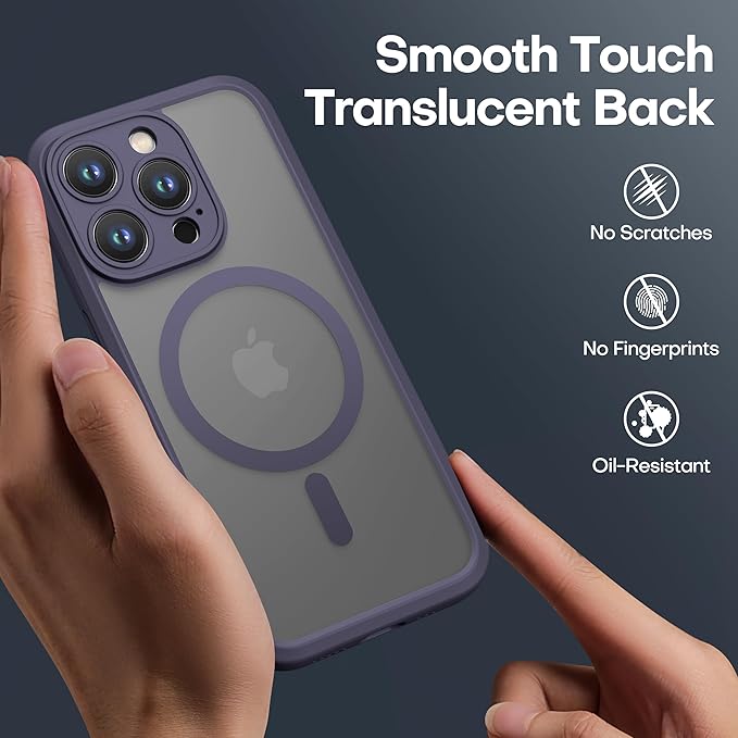 ImpactStrong Magnetic Guard Designed for iPhone 15 Pro Max Case [Camera Protection] [Military Grade Drop Tested] [Compatible with MagSafe] Slim Translucent Matte Phone Case (6.7") - Deep Purple