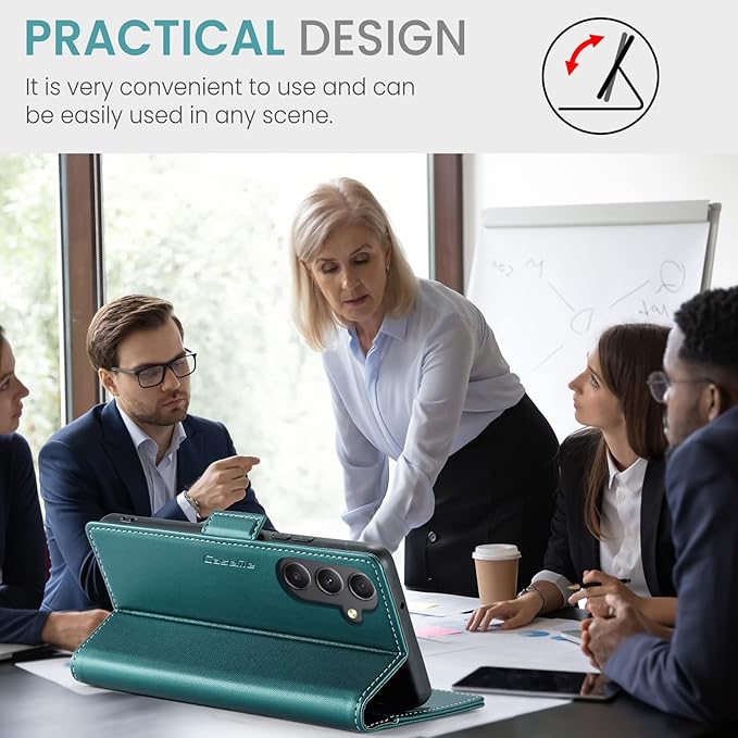 for Samsung Galaxy A34 5G Case, Premium PU Leather Wallet Case Flip Cover with [RFID Blocking][Card Holder][Stand Function] Shockproof Protective for Samsung Galaxy A34 5G, Blue-Green