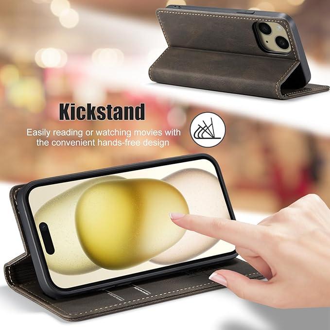 japezop iPhone 15 5G Wallet Case with [RFID Blocking],Card Holder Kickstand Magnetic,Leather Flip Case Wallet for iPhone 15 5G 6.1 Inch(Coffee)