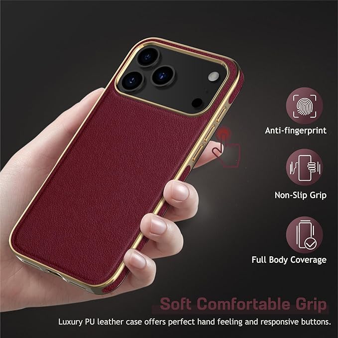 LOHASIC for iPhone 17 Pro Case for Women, Compatible with MagSafe, Luxury Elegant Leather Design with Soft Non-Slip Grip Protective Cover Magnetic Case for iPhone17 Pro 2025 - Burgundy