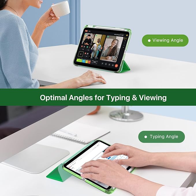 MoKo for iPad (A16) 11th Generation Case 11 Inch 2025, iPad 10th Gen Case 10.9 Inch 2022 with Pencil Holder, Slim Light Trifold Protective Cover with Hard PC Translucent Back Shell, Forest Green