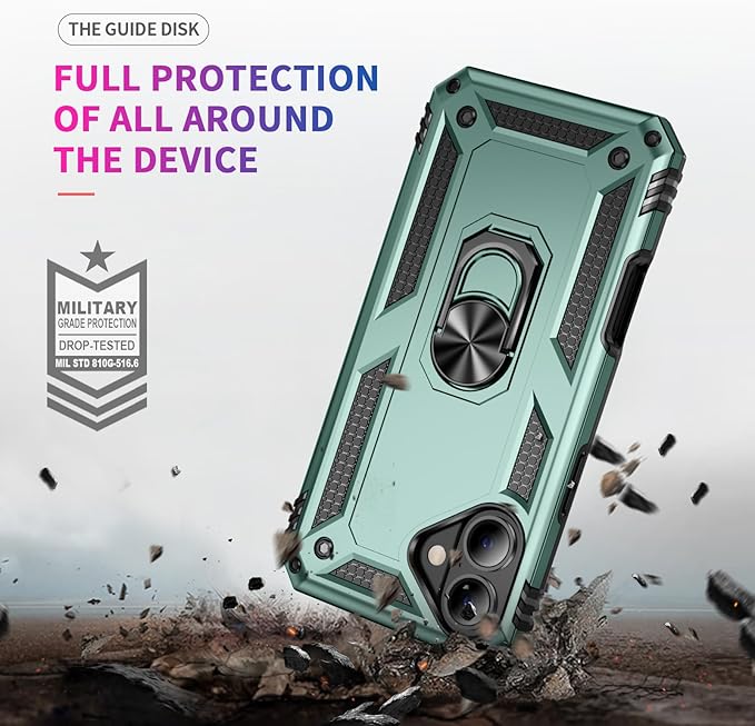 ADDIT Compatible with iPhone 17 Case with Tempered Glass Screen Protector, Adjustable Kickstand Ring, Military-Grade Heavy Duty Protection, Shockproof, Anti-Fingerprint,Teal