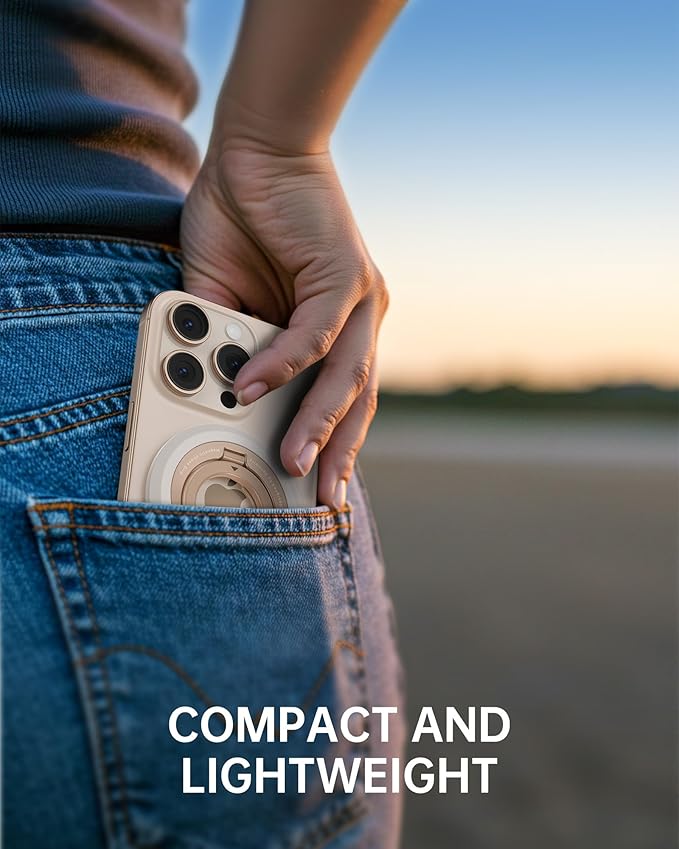 SYNCWIRE Magnetic Phone Ring Holder for MagSafe, 360° Rotation Dual Sided Magnet Grip Cell Phone Ring Stand Finger Kickstand Compatible with iPhone 16 15 14 13 12 Pro Max fits MagSafe - Pearl Gold