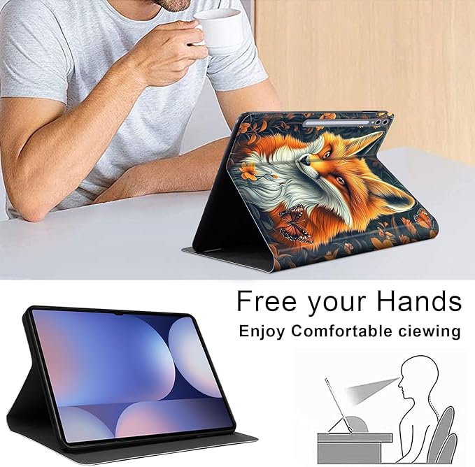 Case for Samsung Galaxy Tab S10 Ultra/Galaxy Tab S9/S8 Ultra 14.6-Inch, Slim PU Leather Stand Cover with Auto Wake/Sleep, Multi-Angle Viewing & Shockproof, Beautiful Fox