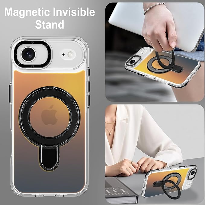 MOWIME Magnetic for iPhone Air Case with Stand [Compatible with Magsafe] [Cute Fashion Fluorescent Design] [1 Screen Protector] Slim Translucent Matte Case for iPhone Air 6.5" 2025, Black