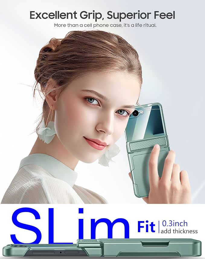 for Samsung Galaxy Z Flip 7 Case Wallet RFID Card Holder&Hinge Protection&HD Screen Protector, Full Body Shockproof Cover for Galaxy Z Flip 7(Mint Green)