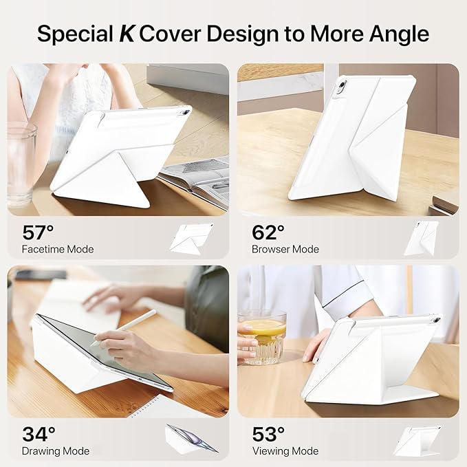 for iPad Air 11 inch Case M3/M2 (2025/2024), Slim Powerful Magnetic Attachment Full Corner Protective iPad Case with Auto Wake/Sleep and Hidden Pencil Holder (Ivory White, iPad air 11 inch)