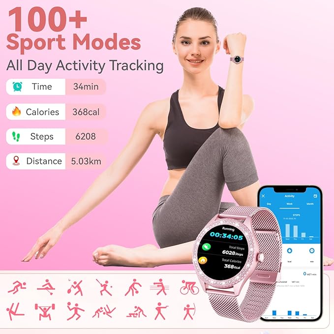 Smart Watch for Women - Make/Answer Call, 1.32" IP67 Waterproof Fitness Watch with Heart Rate Sleep Monitor, 100+ Sports Modes Activity Tracker, Step Counter Smartwatch (Violet)
