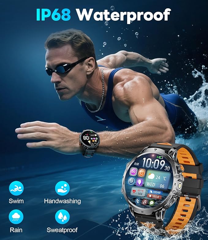 LIGE Smart Watches for Men with 50+Days Standby(1000mAh)/1.85" HD AMOLED Large Screen/Flashlight/50M Waterproof,100+ Sports Fitness Tracker Watch,Pedometer Mens Military Smart Watch for Android iPhone