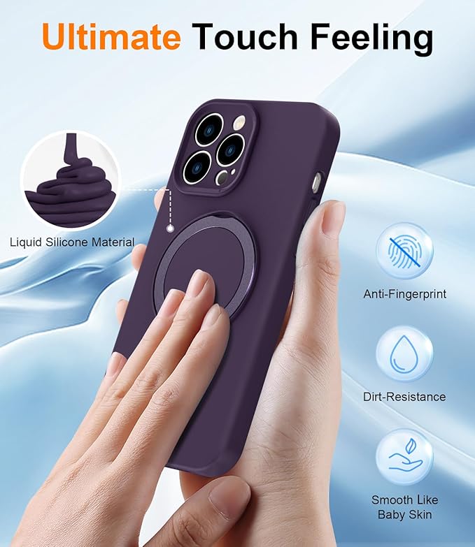 ZHK Liquid Silicone Designed for iPhone 14 pro Case with Magnet Stand, [Precise Camera Lens Protection][Mil-Grade Drop Shockproof][Soft Anti-Scratch Microfiber Lining] Slim Fit Cover, Purple