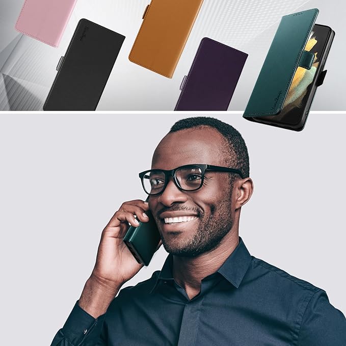 Wallet Flip Case for Samsung Galaxy S21 Ultra 5G - [RFID Blocking] Luxury PU Leather Card Holder Magnetic Phone Cover with Kickstand,Shockproof Protective Case,Green