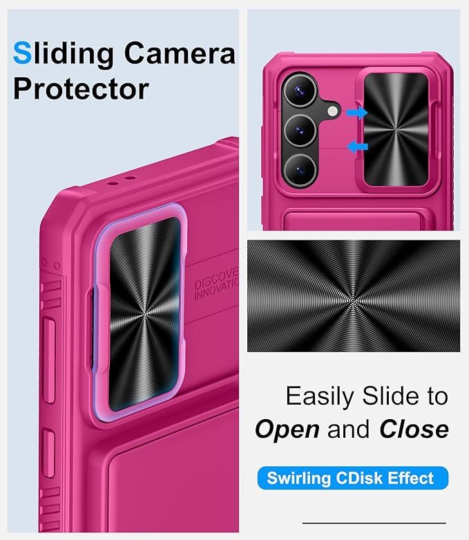 for Samsung Galaxy S25 FE Wallet Case with Card Holder (4-5 Cards), Slide Camera Cover, Military Drop Protection, Rugged Women Girly Men Protective Phone Case for Galaxy S25 FE 6.7", Hot Pink