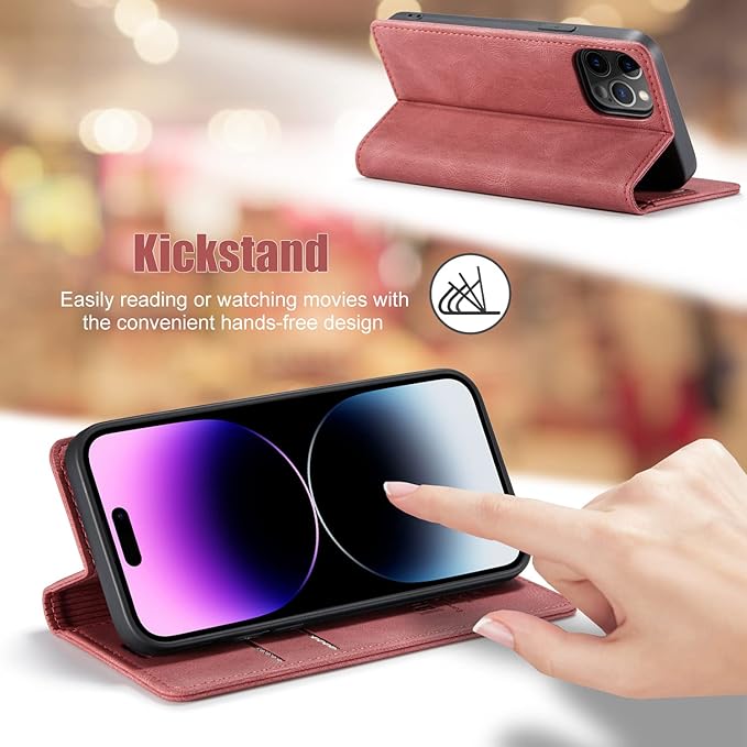 japezop iPhone 14 Pro Max Wallet Case with [RFID Blocking] Card Holder Kickstand Magnetic,Leather Flip Case Wallet for iPhone 14 Pro Max 5G 6.7 Inch (Red)