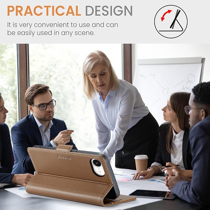 for Apple iPhone 16e Case, Premium PU Leather Wallet Case Flip Cover with [RFID Blocking][Card Holder][Stand Function] Shockproof Protective for iPhone 16E 6.1", Brown